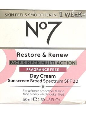 No7 Restore & Renew Face & Neck Multi-action Fragrance Free Day Cream SPF 30